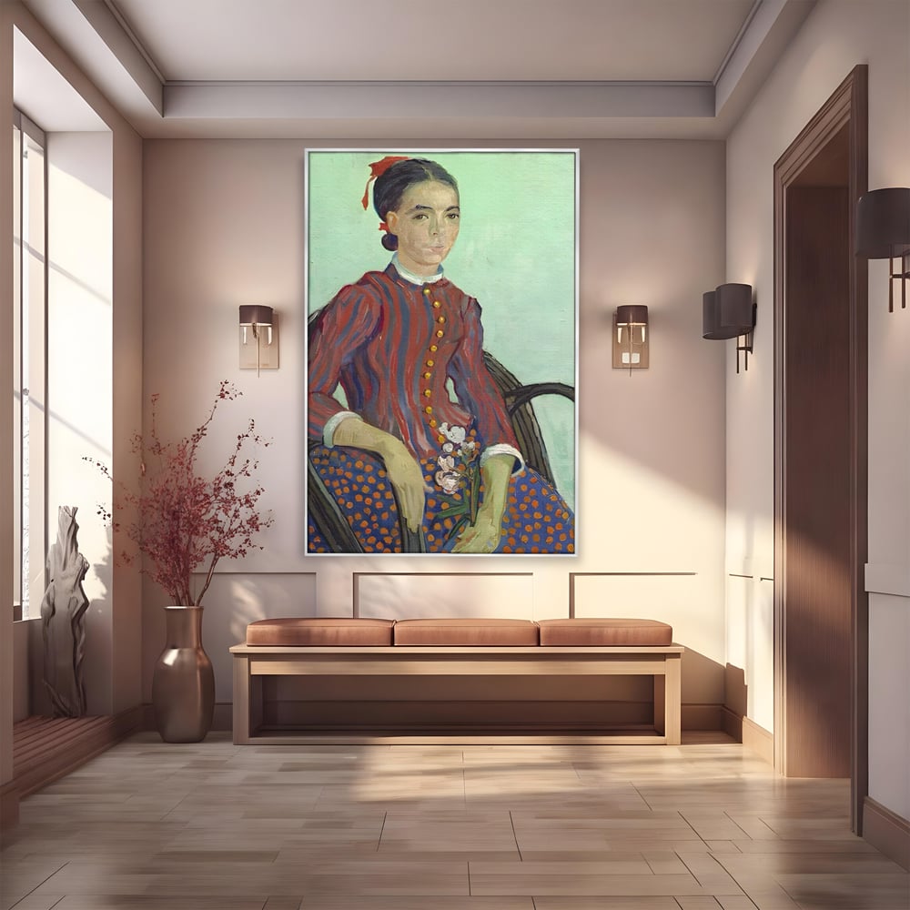 Tablou canvas cu reproducere pictura portret feminin, in rama de aluminiu argintiu